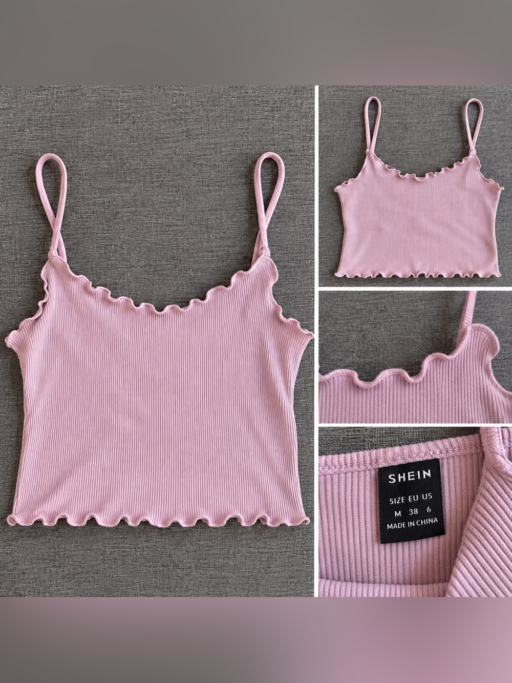 SHEIN Light Pink Ribbed Lettuce-Edge Cami